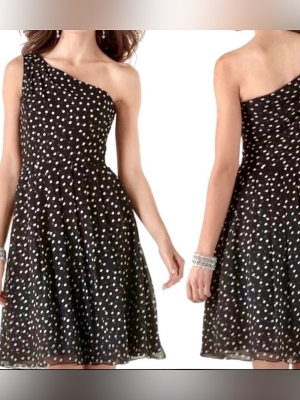WHBM Black Polka Dot One-Shoulder Dress size 12